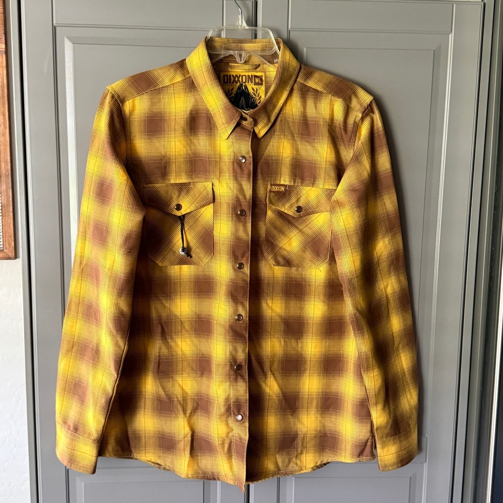 Dixxon Flannel Co.Women's The Friar Fall Plaid Flannel, Yellow Brown, L